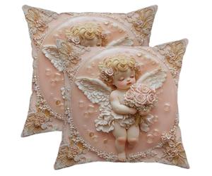 Lot de 2 housses de coussin décoratives motif ange, chérubin pêche pour chambre d'enfant, décoration de Pâques et ferme pour maison, canapé, 45,7 x 45,7 cm