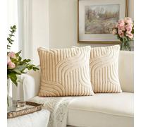 Lot de 2 housses de coussin en fausse fourrure blanc crème 45x45 cm, motif à carreaux doux, décoratif, style bohème, housse de coussin pour canapé, lit, salon, style moderne 40*40,45*45,30*50,50*50Uni
