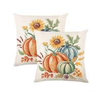 Lot de 2 housses de coussin en velours doux bleu citrouille d'automne et feuille d'érable orange 45 x 45 cm pour canapé, chambre à coucher, salon, décoration saisonnière (JYM456-4)