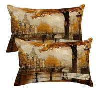 Lot de 2 Housses de Coussin en Velours Housse Coussin Ville Automne 20x30 cm Décoratifs Taie D'Oreiller Housse de Coussins Rétro Taie Oreiller pour Canapé, Chaise, Chambre, Salon Décoration -SC502