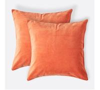 HOMESCAPES Lot de 2 Housses de Coussin en Velours carrée 100% Coton uni Orange, 40 x 40 cm
