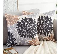 Lot de 2 Housses de Coussin Marron et Gris Fleur Abstraite Simple Lin Durable Imprimé Géométrique Abstrait Taie d'oreiller 40x40cm Carrée Douce Housse de Coussin pour Canapé Banc Lit Voiture