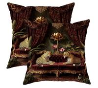 Lot de 2 housses de coussin vintage avec imprimé animal - Bordeaux - Motif jungle exotique - Décoration d'intérieur de luxe baroque pour salon, canapé, canapé - 30,5 x 30,5 cm