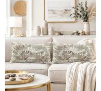 Lot de 2 housses de coussin vintage en toile Motif calèche 30,5 x 50,8 cm | Housse de coussin vintage en toile de jouy, décoration de campagne française, scène pastorale historique