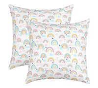 Lot de 2 Housses de Coussins 40x40 Arc-En-Ciel pour Filles, Housse d'oreiller Soleil et Étoiles pour Enfants Garçons, Taies d'oreiller Nuage Style Cartoon, Coussin Décoratifs pour Chambre À Coucher