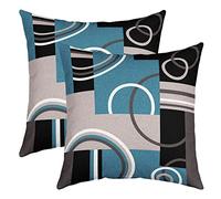 Lot de 2 Housses de Coussins 50x50 Moderne Turquoise, Housse d'oreiller Géométrique Moderne Gris Noir Bleu Rayé, Taie d'oreiller Décorative Rétro en Forme Tourbillon À Texture Abstraite pour Canapé