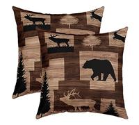 Lot de 2 Housses de Coussins 55x55 Cabine Rustique Lodge Housse d'oreiller Chasse Élan Cerf Ours,Taies d'oreiller de Style Fermier,Housses de Coussin Décorative Aventure à thème pour Canapé Voiture