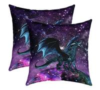 Lot de 2 Housses de Coussins 55x55 Dragon,Taies d'oreiller Nébuleuse Violette,Coussin Décoratifs Espace Mystérieux,Housse d'oreiller Safari Trippant Animaux Sauvages pour Enfants Chambre Décoration