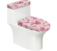 Lot de 2 housses de siège de toilette extensibles et souples avec fond élastique - Motif rose et papillon - Pour salle de bain et décoration d'intérieur