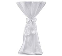 Lot de 2 housses de table mange-debout blanches rondes en satin, 60 x 140 cm, lavables, élastiques avec ruban, idéales pour mariage, fête, protection contre la poussière et les rayures