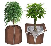 Lot de 2 housses d'hiver pour pots, 40 x 40 cm, housses thermiques avec fermeture éclair et cordon de serrage, housses de protection hivernale pour plantes en pot, gardent les racines au chaud