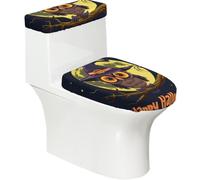 Lot de 2 housses extensibles pour abattant de toilette et réservoir de toilette avec fond élastique, couverture de siège de toilette douce pour Halloween, lune et nuit, hibou de dessin animé pour