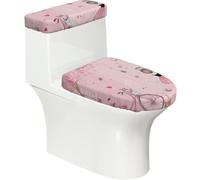 Lot de 2 housses extensibles pour abattant de toilette et réservoir de toilette avec fond élastique, couverture souple pour lunette de toilette couronne, fille, vélo, rose fantaisie pour salle de bain