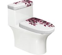 Lot de 2 housses extensibles pour abattant de toilette et réservoir de toilette avec fond élastique, housse souple pour abattant de toilette aquarelle feuilles d'eucalyptus rouge bordeaux pour salle