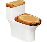 Lot de 2 housses extensibles pour abattant de toilette et réservoir de toilette avec fond élastique, housse de siège de toilette douce, motif lune et citrouille pour Halloween, orange, lune, horreur