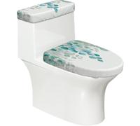 Lot de 2 housses extensibles pour abattant de toilette et réservoir de toilette avec fond élastique, housse souple pour abattant de toilette aquarelle, feuilles d'eucalyptus à suspendre, pour salle de