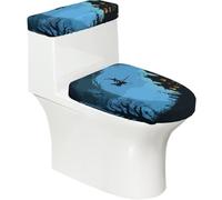 Lot de 2 housses extensibles pour abattant de toilette et réservoir de toilette avec fond élastique, couverture de siège de toilette douce, château de sorcière pour Halloween, lune, nuit, château de