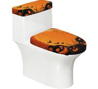 Lot de 2 housses extensibles pour abattant de WC et réservoir de toilette avec fond élastique, couverture de siège de toilette douce rétro Halloween lune horreur citrouille pour salle de bain