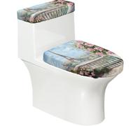 Lot de 2 housses extensibles pour abattant de WC et réservoir de toilette avec fond élastique, couverture souple pour abattant de toilette Motif floral de Paris et de la Tour Eiffel pour salle de bain