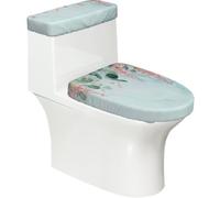 Lot de 2 housses extensibles pour abattant de WC et réservoir de toilette avec fond élastique, feuilles d'eucalyptus vert sauge, fleurs roses pour salle de bain et décoration d'intérieur