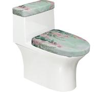 Lot de 2 housses extensibles pour abattant de WC et réservoir de toilette avec fond élastique, fleurs roses, feuilles d'eucalyptus et vignes pour décoration d'intérieur