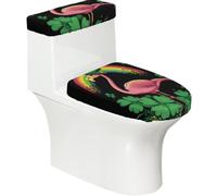 Lot de 2 housses extensibles pour abattant de WC et réservoir de toilette avec fond élastique, housse souple pour siège de toilette Saint Patrick et flamant rose arc-en-ciel pour salle de bain et