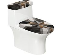 Lot de 2 housses extensibles pour abattant de WC et réservoir de toilette avec fond élastique, texture bois aztex géométrique aztex, texture bois pour salle de bain et décoration d'intérieur