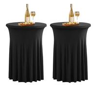 Lot de 2 housses extensibles pour table mange-debout avec jupe de renfort - 80 x 110 cm - Ronde - Lavable - Pour fête, mariage, bar, banquet - Noir