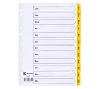 Lot de 2 - Intercalaire A4 carte bristol blanche Bruneau 12 onglets mensuels jaune - 1 jeu - Intercalaires mensuels cartonnés - Bruneau