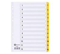 Lot de 2 - Intercalaire A4+ carte bristol blanche Bruneau 12 onglets numériques jaune - 1 jeu - Intercalaires numériques cartonnés - Bruneau