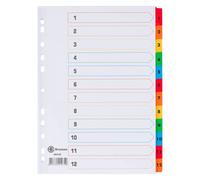 Lot de 2 - Intercalaire A4 carte bristol blanche Bruneau 12 onglets numériques multicolores - 1 jeu - Intercalaires numériques cartonnés - Bruneau