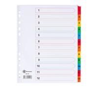 Lot de 2 - Intercalaire A4+ carte bristol blanche Bruneau 12 onglets numériques multicolores - 1 jeu - Intercalaires numériques cartonnés - Bruneau