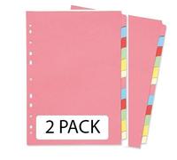 Lot de 2 intercalaires perforés en carton manille 12 parties A4 assorties Rose