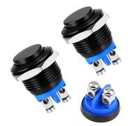 Lot de 2 Interrupteur À Bouton-Poussoir Momentané 12V Étanche 16mm Noir Métal, 1A 220V IP20 Antirouille, Fixation À Vis Sans Soudure, Pour Voiture Moto Bateau Bricolage Électronique