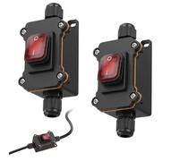Lot de 2 Interrupteurs Étanches à Cordon IP67 220V 30A DPST Voyant Rouge | Interrupteur marche arrêt pour éclairage, atelier et jardin, bornes à vis, boîtier compact, projets DIY intérieur extérieur