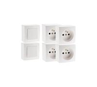 Zenitech Lot de 2 interrupteurs va et Vient + 4 Prises 16A en saillie - Blanc - Presto