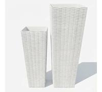 Lot de 2 jardinières aspect rotin - Grands pots de fleurs rectangulaires d'extérieur - 61/81 cm - Plastique - Inserts amovibles - Trous de drainage - Blanc