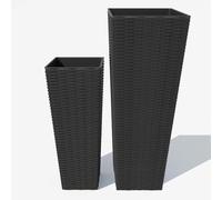 Lot de 2 jardinières aspect rotin - Pots de fleurs rectangulaires d'extérieur - 61 cm et 81 cm - Plastique - Inserts amovibles - Trous de drainage - Noir