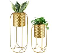 Lot de 2 jardinières en métal avec supports, de 65,5 cm et 45,5 cm de hauteur, de couleur dorée, adaptées à un usage intérieur et extérieur