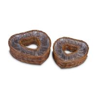 Lot de 2 jardinières en osier naturel résistant aux intempéries - 2 jardinières en forme de cœur de 35, 40 cm comme panier à fleurs pour l'extérieur - Grands paniers de fleurs comme bac à fleurs ou