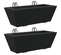 Lot de 2 jardinières en résine noire imitation rotin, avec crochet