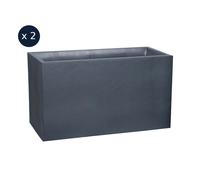Lot de 2 Jardinières Muret Volcania effet pierre - 99,5 x 39,5 x 60 cm - 116 L - Gris anthracite - Eda