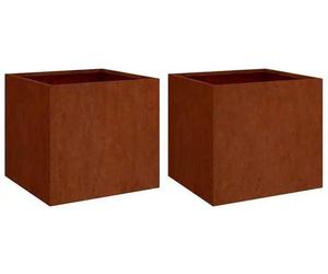 Lot de 2 jardinières - Pots de fleurs pour l'extérieur - 49x47x46 cm - Métal - Aspect rouille - Résistant à la corrosion - Pour jardin et balcon - Couleur kaki foncé