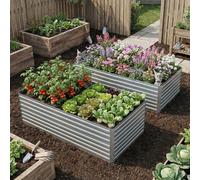 Lot de 2 jardinières surélevées, en métal galvanisé, résistantes aux intempéries, couleur argent | 180 x 90 x 60 cm | 28,5 kg | bords sécurisés