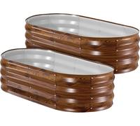 Lot de 2 jardinières surélevées galvanisées, 1200 x 600 x 300 mm, kit de bacs à fleurs ovales en métal pour l'extérieur, bacs à fleurs sans fond avec gants, alu-zinc, pour planter des fleurs et des lé