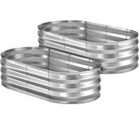 Lot de 2 jardinières surélevées galvanisées, 1200 x 600 x 300 mm, kit de bacs à fleurs ovales en métal pour l'extérieur, bacs à fleurs surélevés sans fond avec gants, alu-zinc, pour planter des fleurs