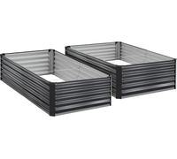 Lot de 2 jardinières surélevées galvanisées, 2030 x 1020 x 460 mm, kit de bacs à fleurs rectangulaires en métal pour l'extérieur, bacs à fleurs surélevés avec gants, alu-zinc, pour cultiver des fleurs