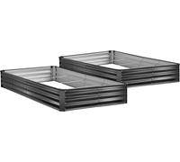 Lot de 2 jardinières surélevées galvanisées, 2400 x 1200 x 300 mm, kit de bacs à fleurs rectangulaires en métal pour l'extérieur, bacs à fleurs surélevés avec gants, alu-zinc, pour cultiver des fleurs