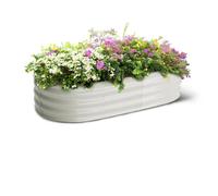 Lot de 2 jardinières surélevées ovales 4.5x2x1.5ft métal galvanisé, base ouverte, blanc, pour légumes et fleurs extérieur