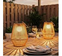 Lot de 2 Lampadaire d'extérieur solaire - CDISPLAY -lampe de jardin -rotin synthétique- 16x21cm -IP44